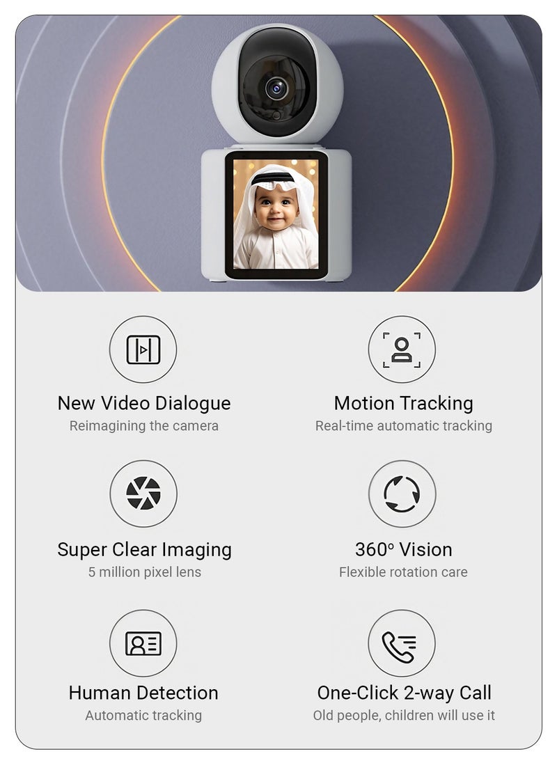 Sekyo Smart Video Calling Baby Monitor Camera with Screen - 1 Click Call, Two-Way Video Calling, 360° View | Motion Sensor, Night Vision, App Alert Indoor Pet Monitoring, Ideal for Baby Monitor, Pet Camera