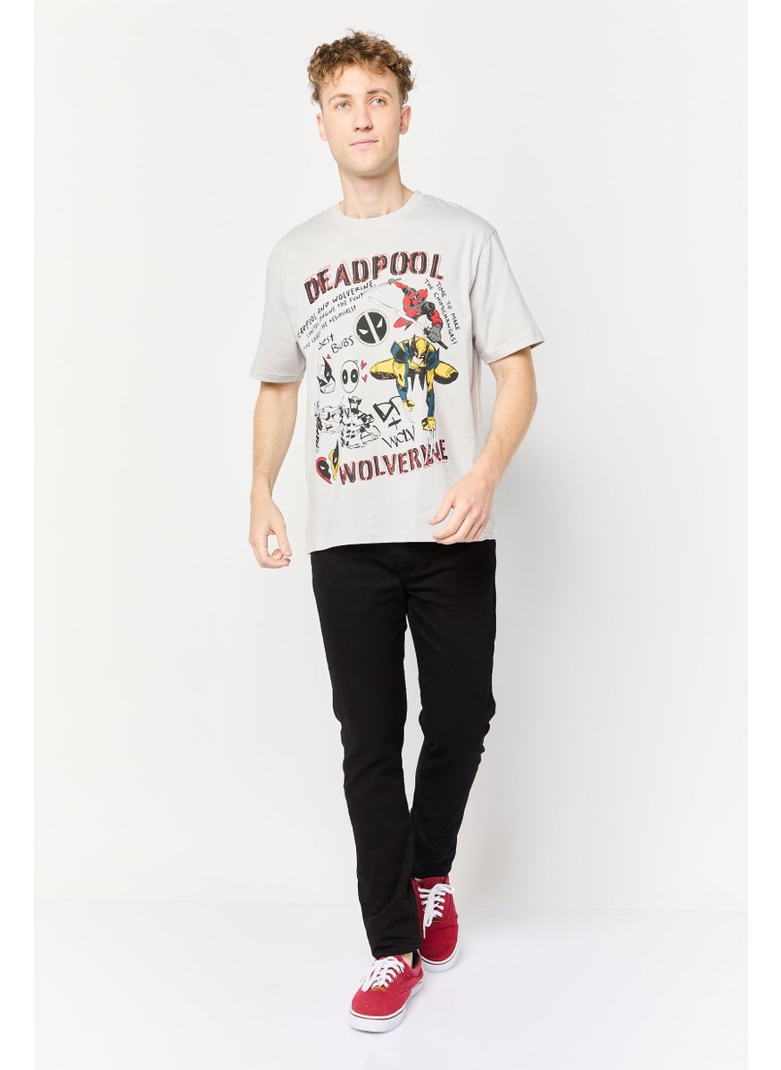 Men Deadpool And Wolverine Crew Neck Short Sleeves T-Shirt, Light Grey