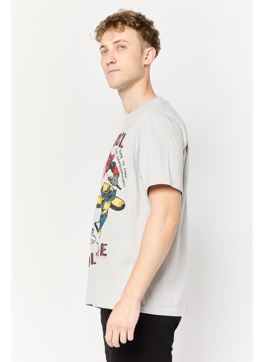 Men Deadpool And Wolverine Crew Neck Short Sleeves T-Shirt, Light Grey