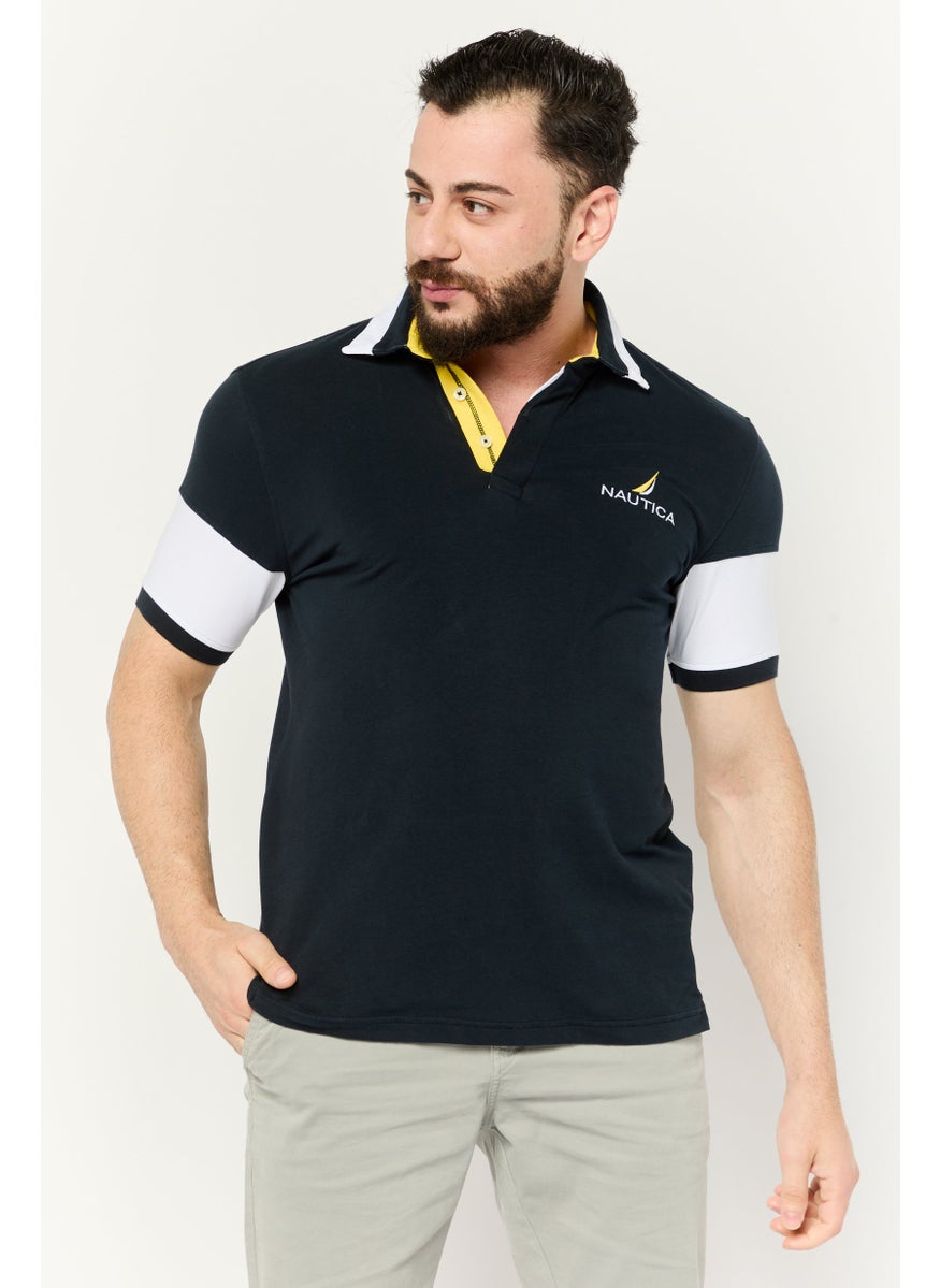 Men Regular Fit Embroidered Logo Short Sleeves Polo Shirt, Dark Navy