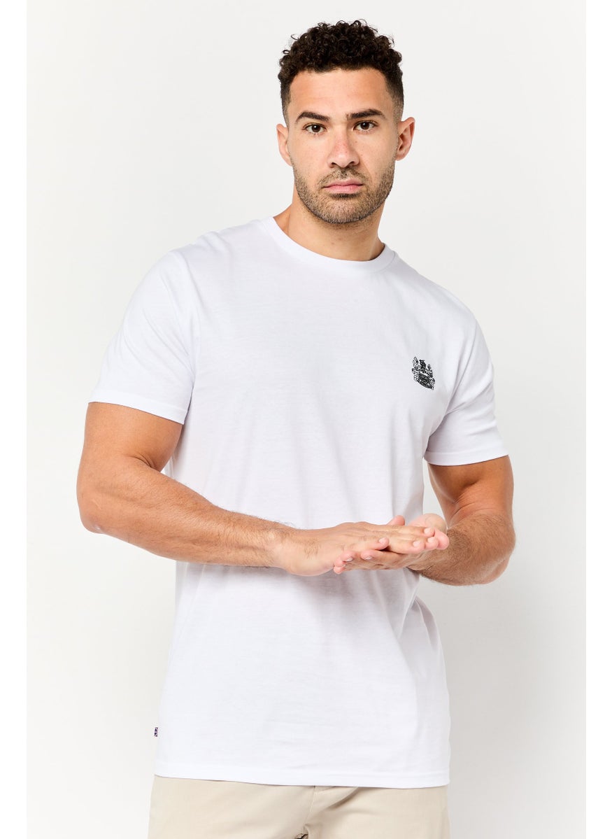 Men Crew Neck Short Sleeve Band Logo T-Shirts, White