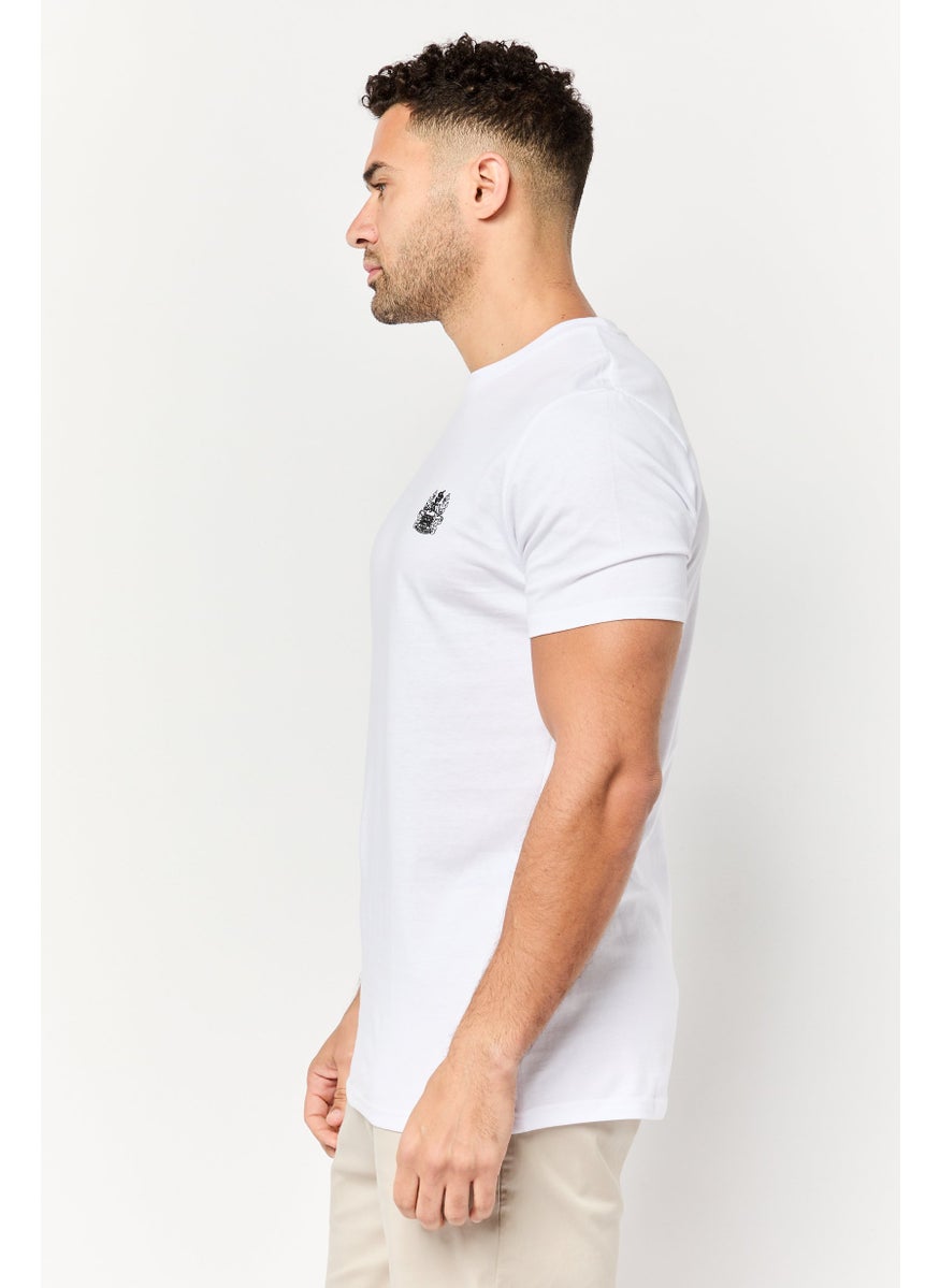 Men Crew Neck Short Sleeve Band Logo T-Shirts, White