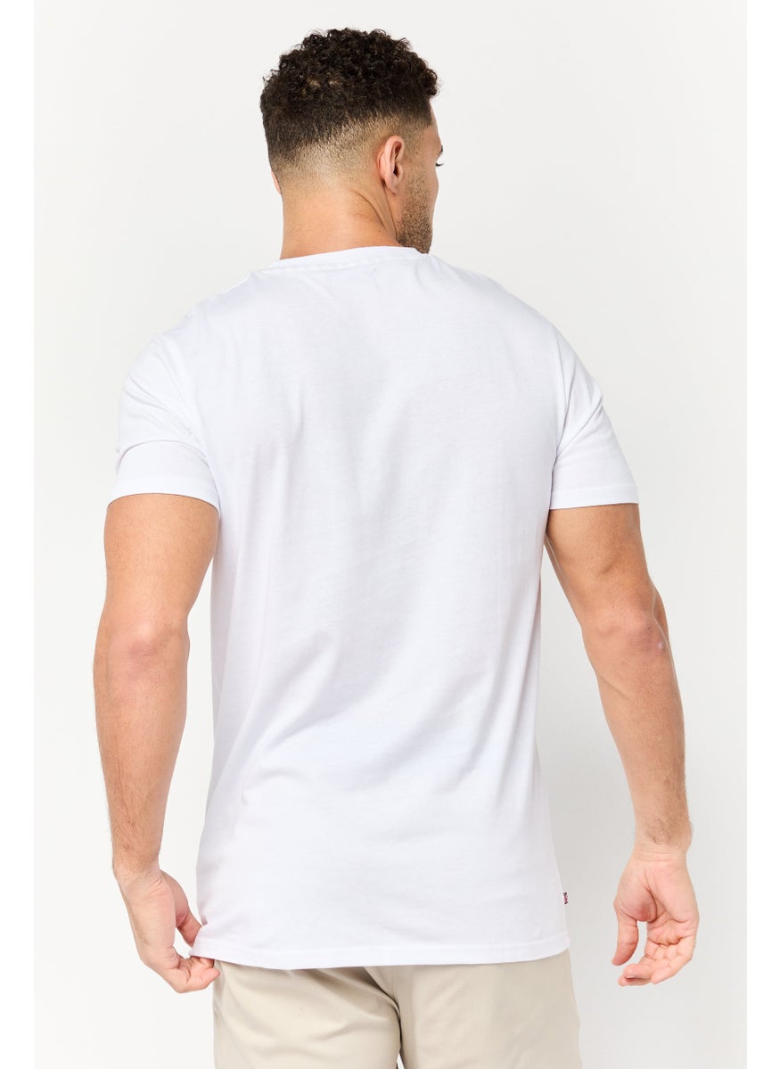 Men Crew Neck Short Sleeve Band Logo T-Shirts, White