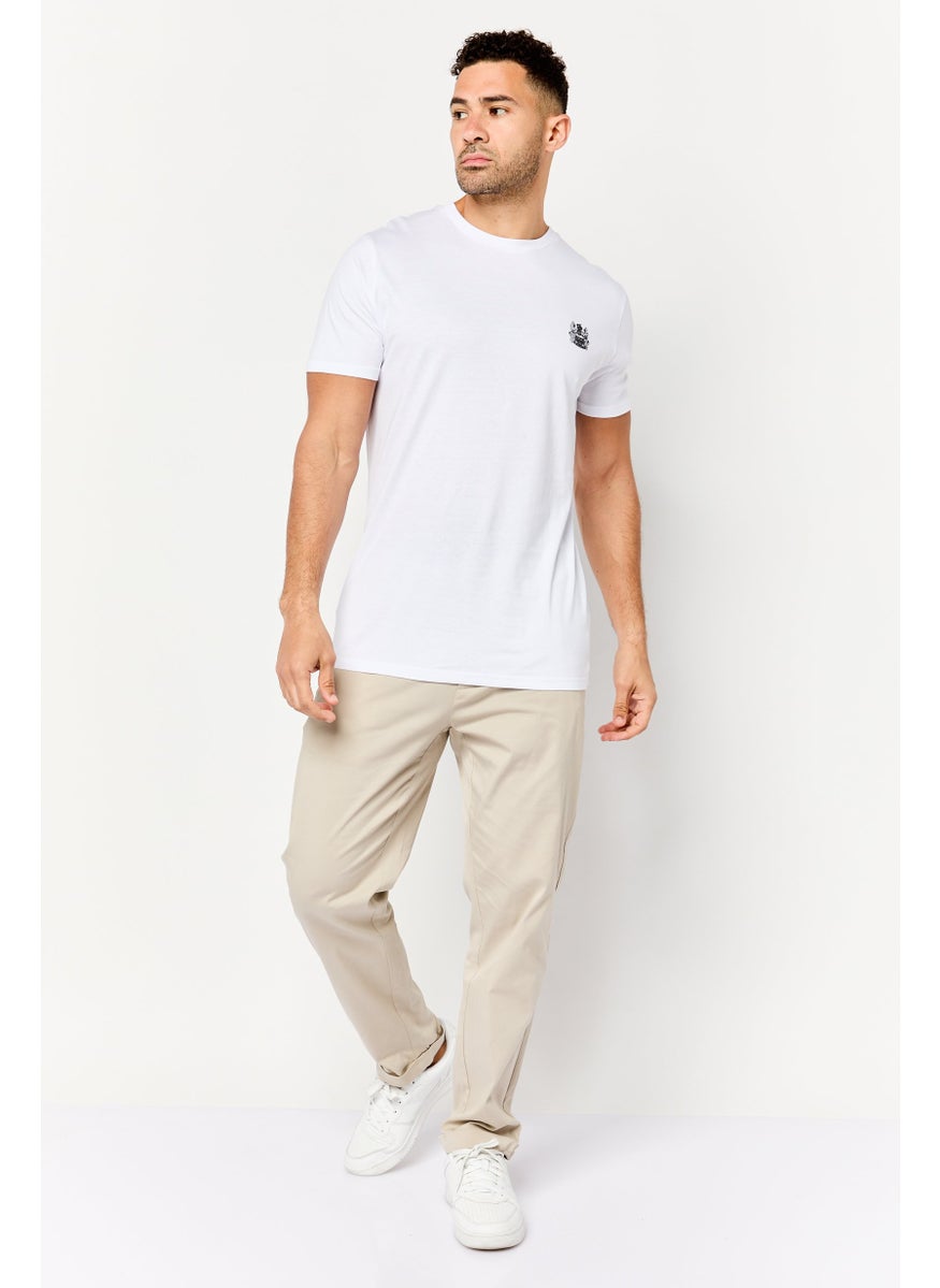 Men Crew Neck Short Sleeve Band Logo T-Shirts, White