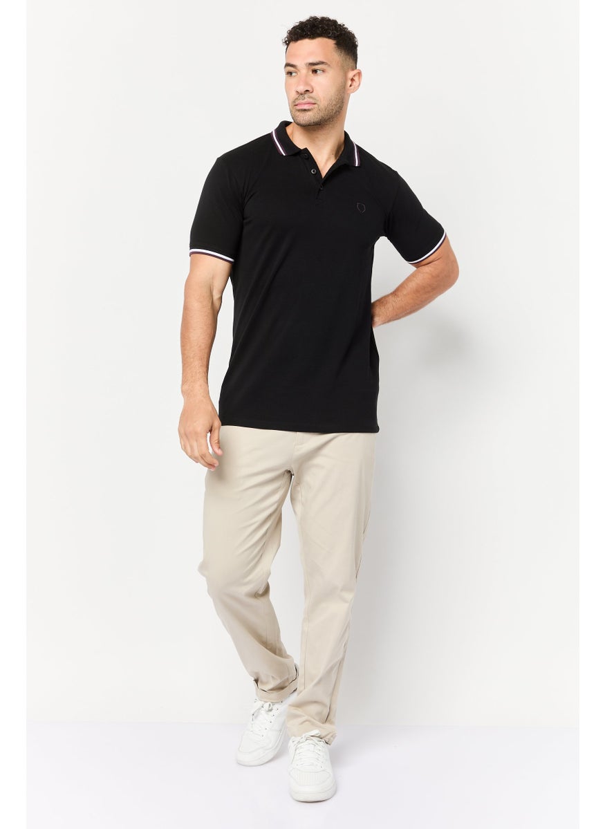 Men Regular Fit Brand Logo Short Sleeve Polo Shirt, Black