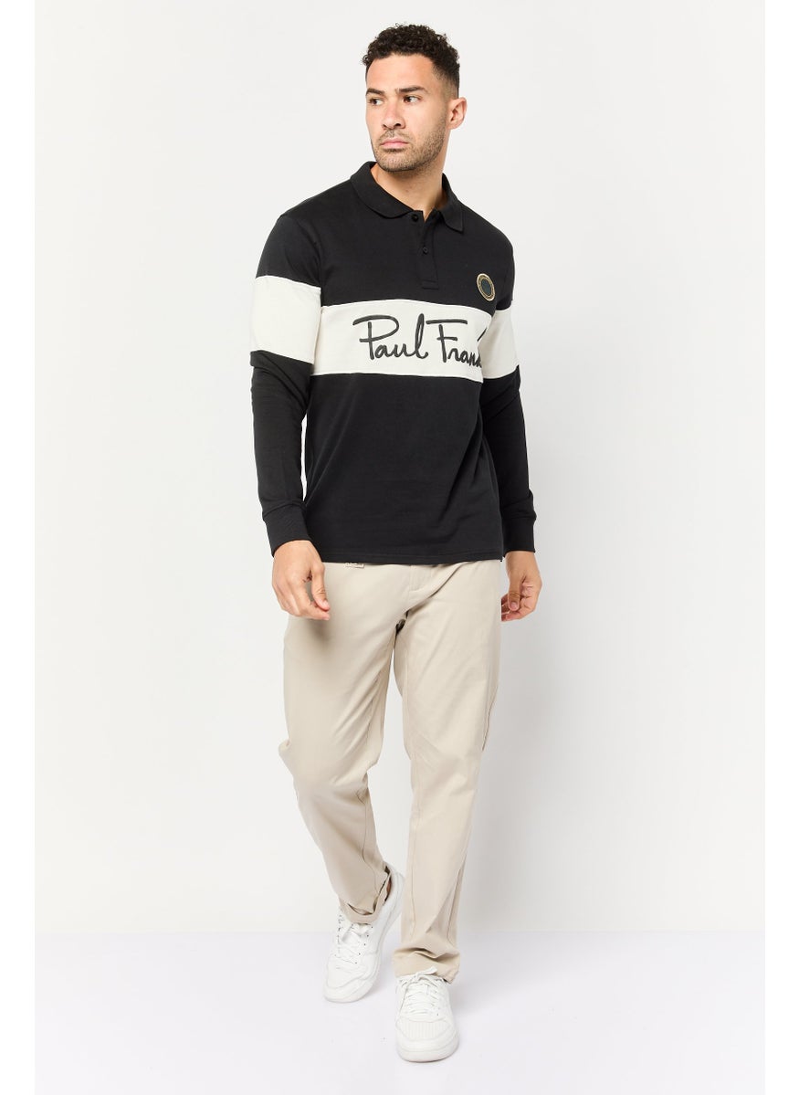 Men Regular Fit Long Sleeve Brand Logo Polo Shirt, Multicolor