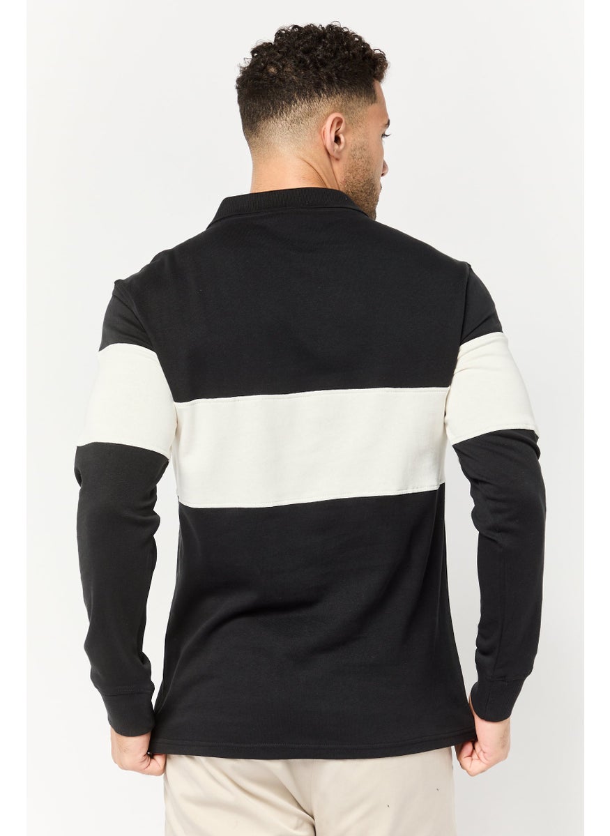 Men Regular Fit Long Sleeve Brand Logo Polo Shirt, Multicolor