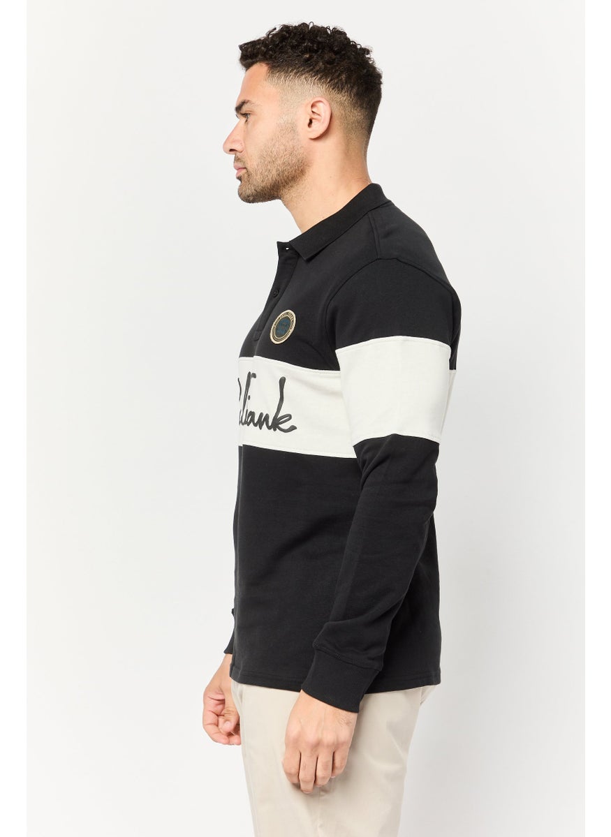Men Regular Fit Long Sleeve Brand Logo Polo Shirt, Multicolor