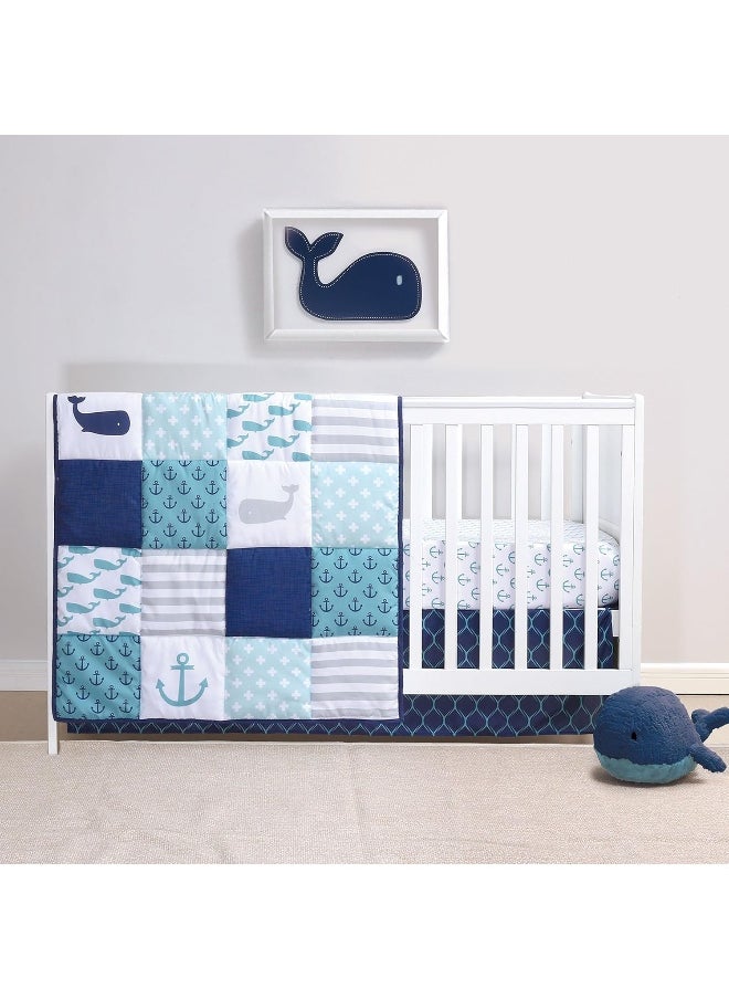 Nautical 4 Piece Whales and Anchors Baby Crib Bedding Set