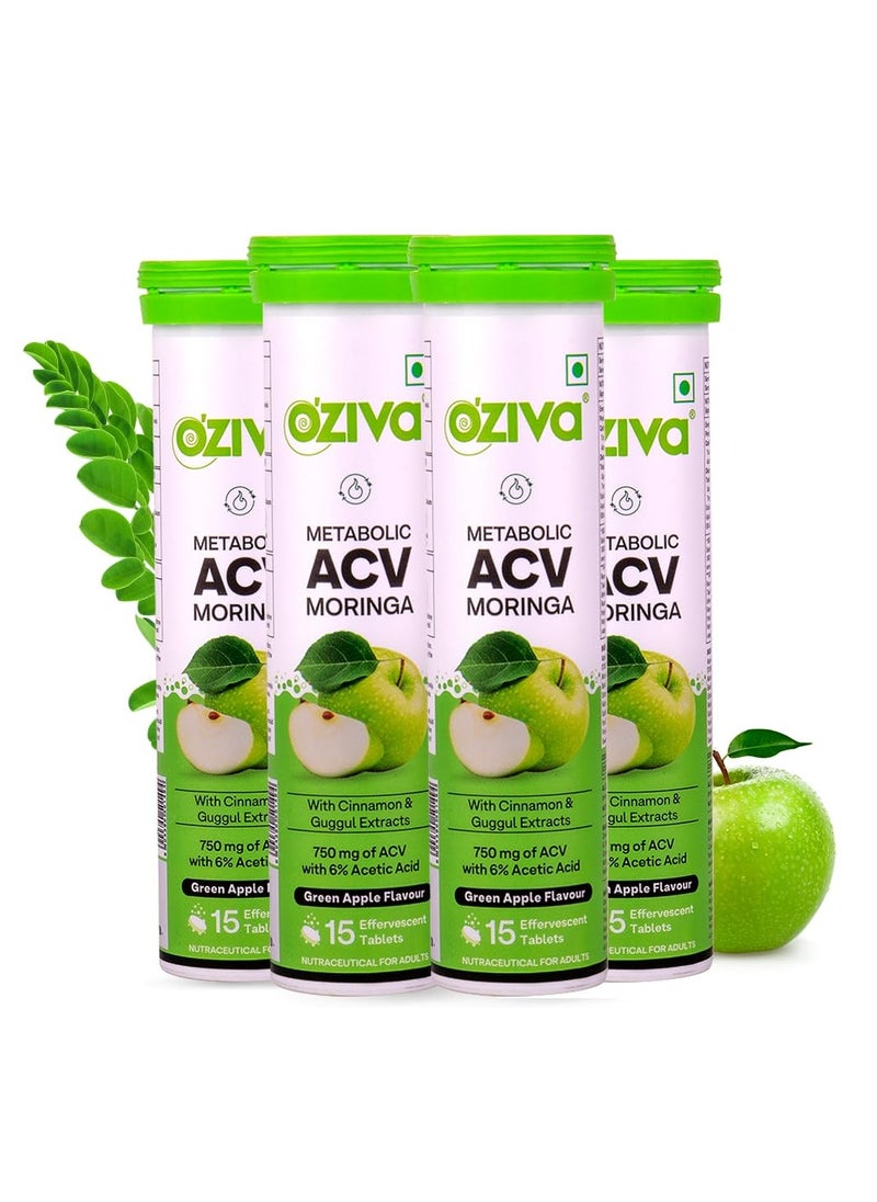 ACV Moringa Control Cravings Apple Cider Vinegar Cinnamon Guggul No Maltodextrin No Added Sugar 15 Effervescent Tablets Green Apple Pack of 4 60 Tablets