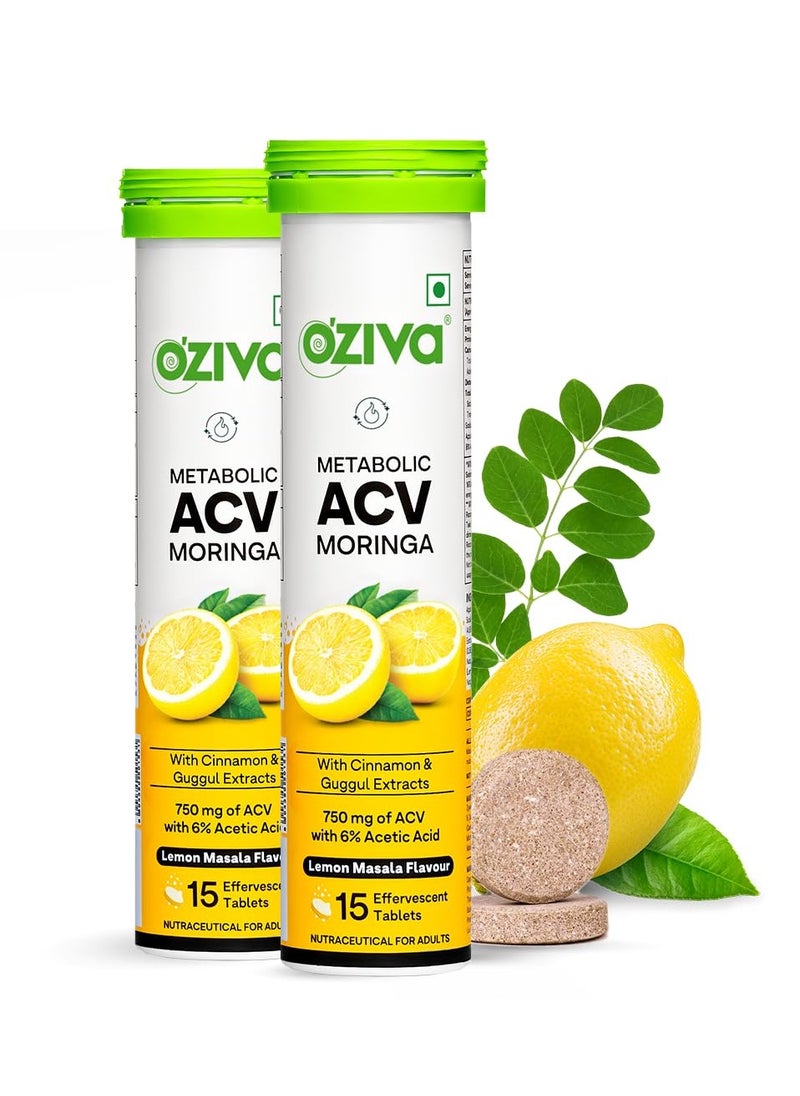 ACV Moringa Control Cravings Apple Cider Vinegar Cinnamon Guggul No Maltodextrin No Added Sugar 15 Effervescent Tablets Lemon Masala Pack of 2 30 Tablets