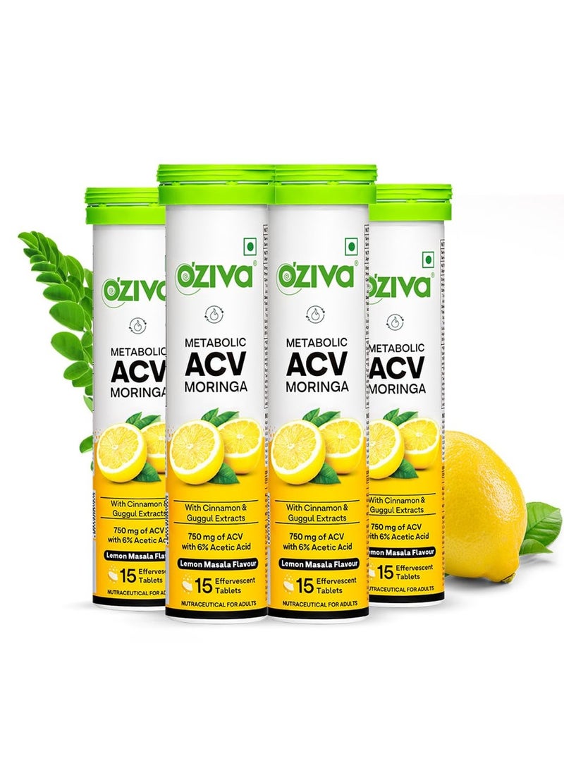 ACV Moringa Control Cravings Apple Cider Vinegar Cinnamon Guggul No Maltodextrin No Added Sugar 15 Effervescent Tablets Lemon Masala Pack of 4 60 Tablets