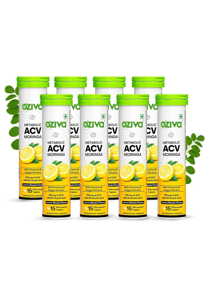 ACV Moringa Control Cravings Apple Cider Vinegar Cinnamon Guggul No Maltodextrin No Added Sugar 15 Effervescent Tablets Lemon Masala Pack of 8 120 Tablets