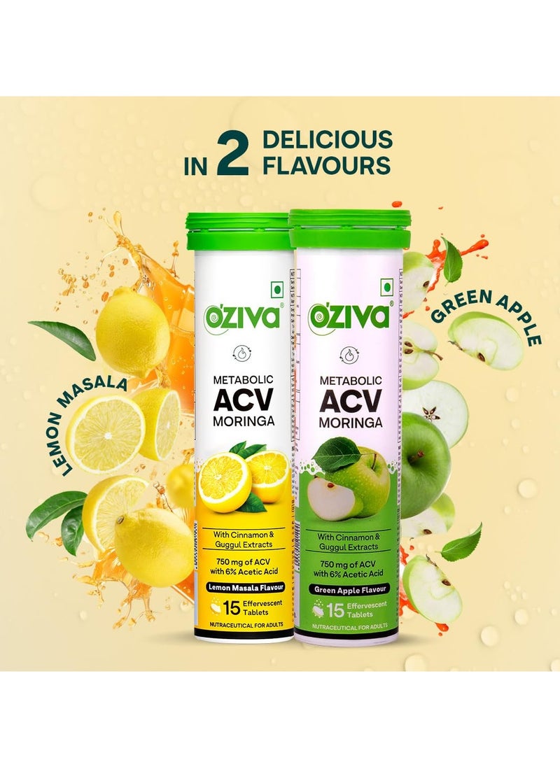 ACV Moringa Control Cravings Apple Cider Vinegar Cinnamon Guggul No Maltodextrin No Added Sugar 15 Effervescent Tablets Lemon Masala Pack of 12 180 Tablets