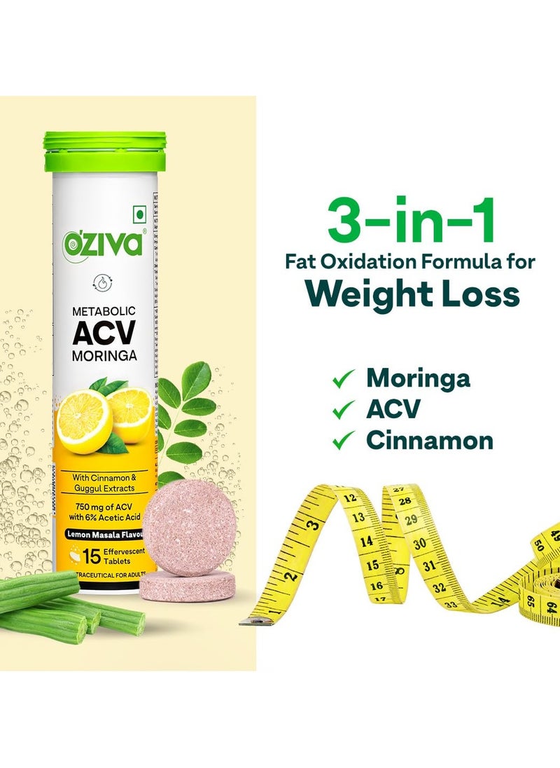 ACV Moringa Control Cravings Apple Cider Vinegar Cinnamon Guggul No Maltodextrin No Added Sugar 15 Effervescent Tablets Lemon Masala Pack of 12 180 Tablets