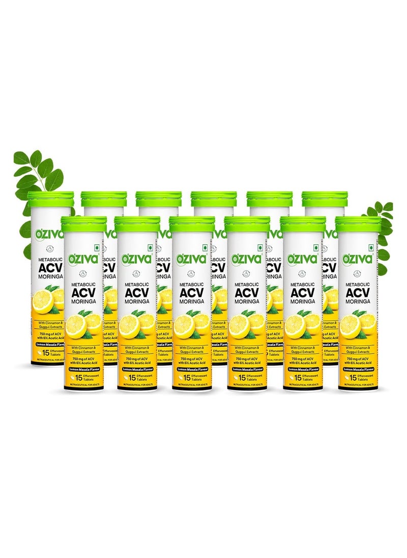 ACV Moringa Control Cravings Apple Cider Vinegar Cinnamon Guggul No Maltodextrin No Added Sugar 15 Effervescent Tablets Lemon Masala Pack of 12 180 Tablets