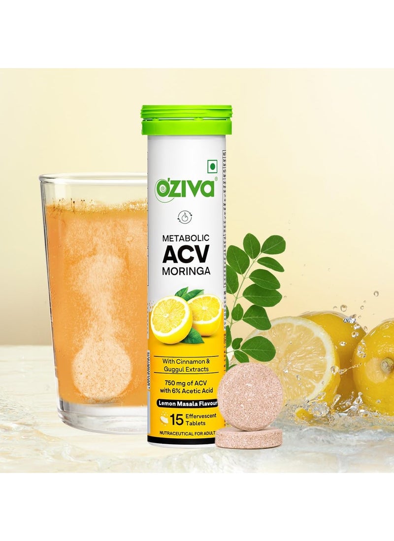 ACV Moringa Control Cravings Apple Cider Vinegar Cinnamon Guggul No Maltodextrin No Added Sugar 15 Effervescent Tablets Lemon Masala Pack of 12 180 Tablets