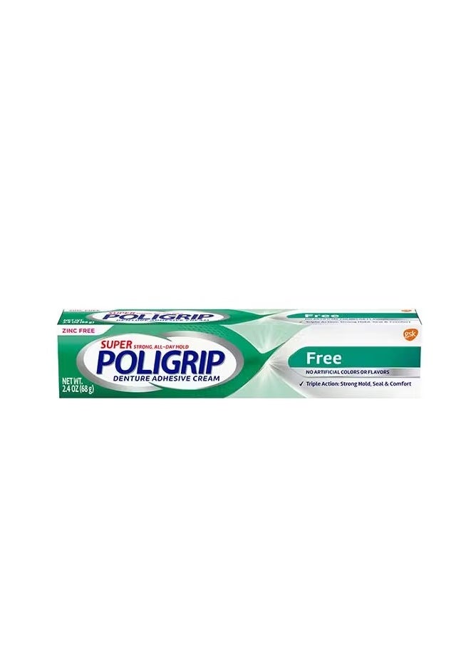 Super Poligrip Zinc Free Denture and Partials Adhesive Cream, 2.4 ounce (Pack of 1)