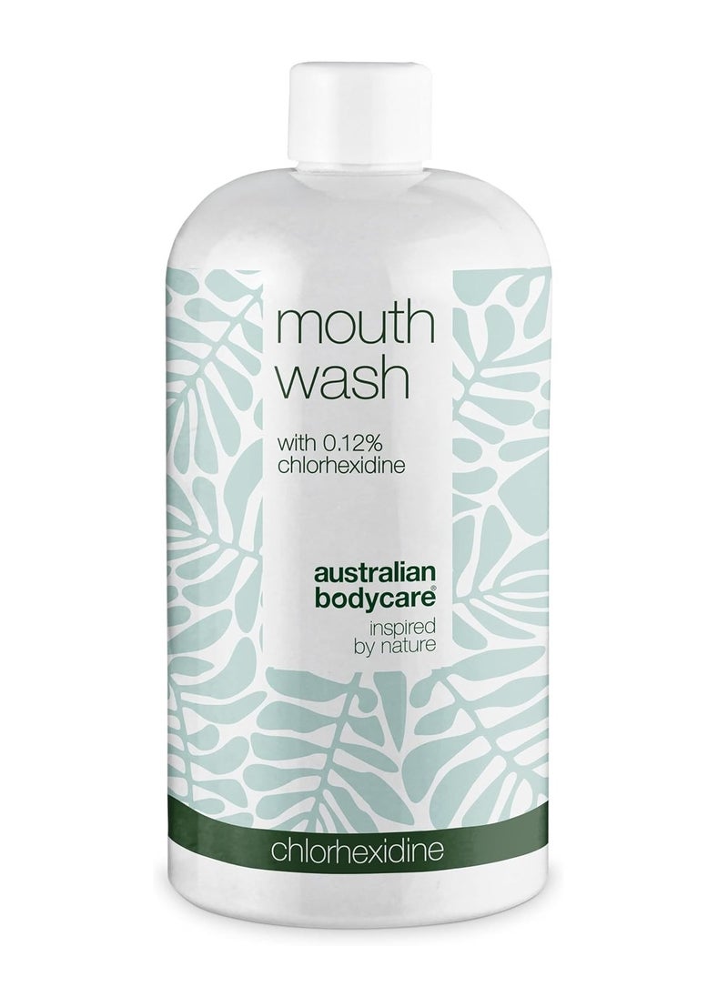 Mouthwash with Chlorhexidine and Tea Tree Oil 500 ml  Cares for and relieves Sore and Bleeding Gums for a Healthy Oral Hygiene Without Bad Breath 100 percent Vegan and Dermatologically Tested