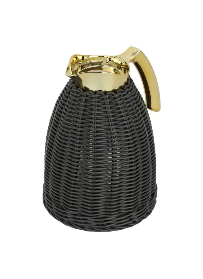 Dark Gray Wicker Rattan Thermos With Golden Handle 1L