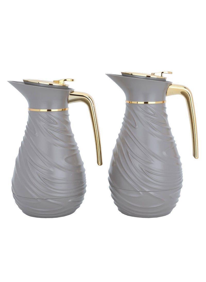 Light Gray Thermos Set With Golden Handle