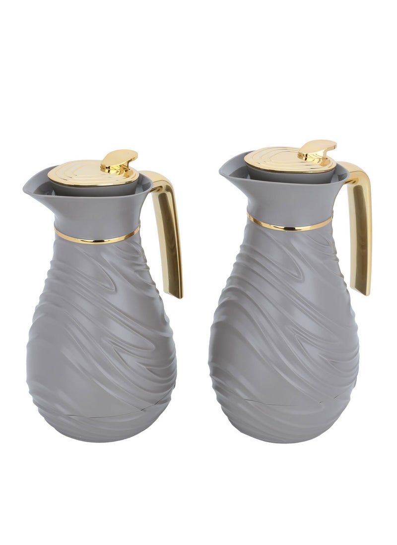 Light Gray Thermos Set With Golden Handle