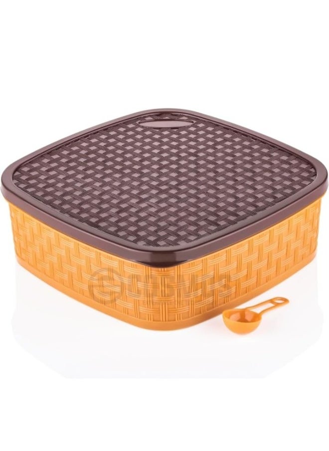 Plastic Masala Rangoli Dabba Box Set – 7-Section Square Spice Container – Multipurpose Masala Box for Kitchen Storage, Rangoli Colors, Dry Fruits – Wooden Look (Brown)