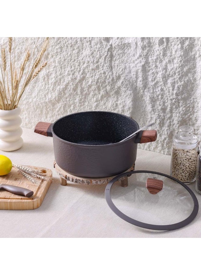 Chef's Delight Bistro Bliss Casserole with Lid – Non-Stick Cookware Pot for Cooking, Baking, Serving – Durable Casserole Dish for Kitchen, Gas & Induction 24x11CM - Brown