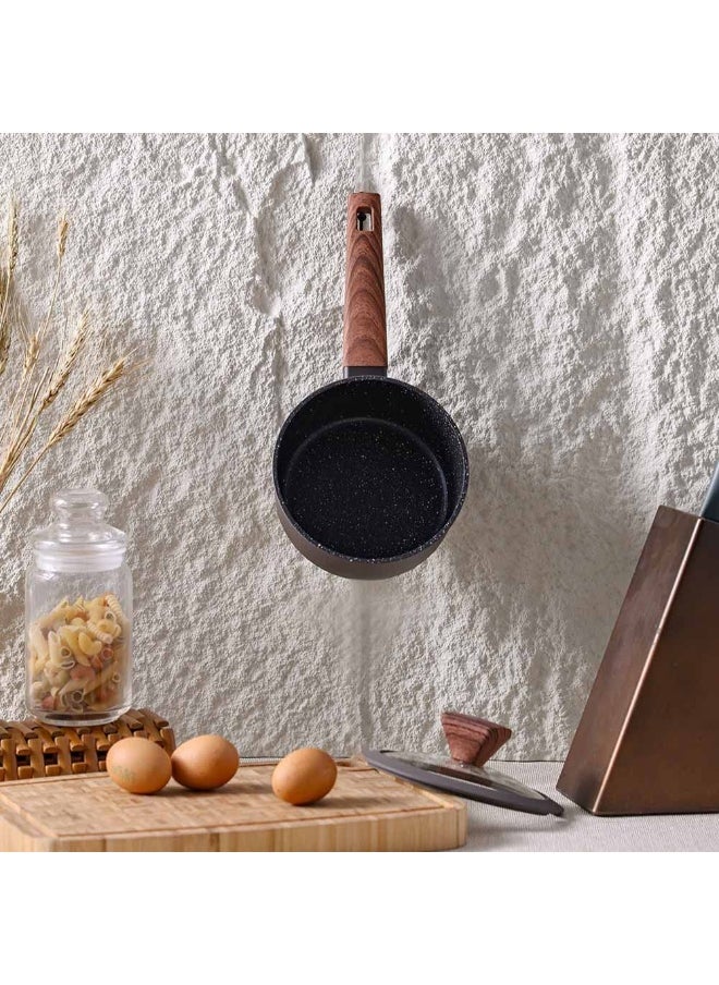 Chef's Delight Bistro Sauce Pan – Non-Stick Durable Cooking Saucepan with Lid for Gas, Electric, Induction – Ideal for Home Kitchen, Restaurant, Chef Use 16x8.5cm - Brown