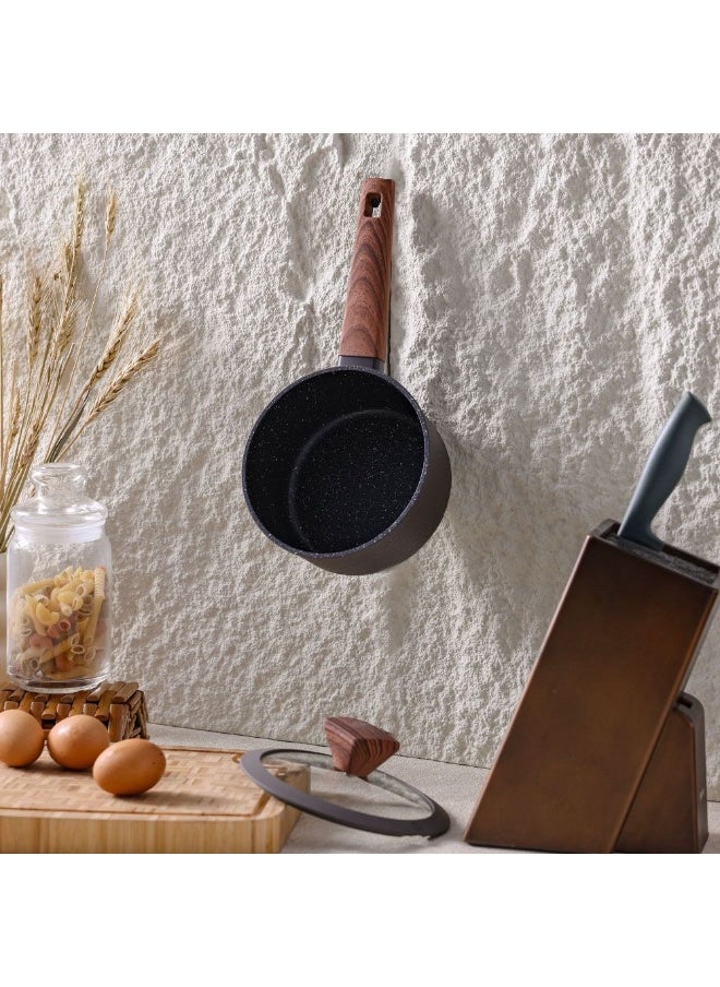 Chef's Delight Bistro Sauce Pan – Non-Stick Durable Cooking Saucepan with Lid for Gas, Electric, Induction – Ideal for Home Kitchen, Restaurant, Chef Use 16x8.5cm - Brown
