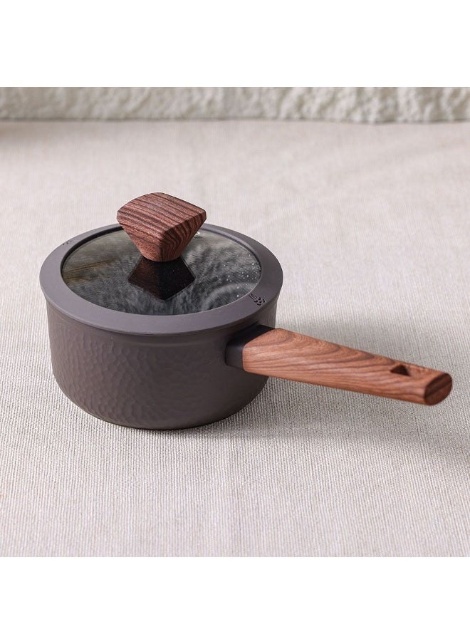 Chef's Delight Bistro Sauce Pan – Non-Stick Durable Cooking Saucepan with Lid for Gas, Electric, Induction – Ideal for Home Kitchen, Restaurant, Chef Use 16x8.5cm - Brown