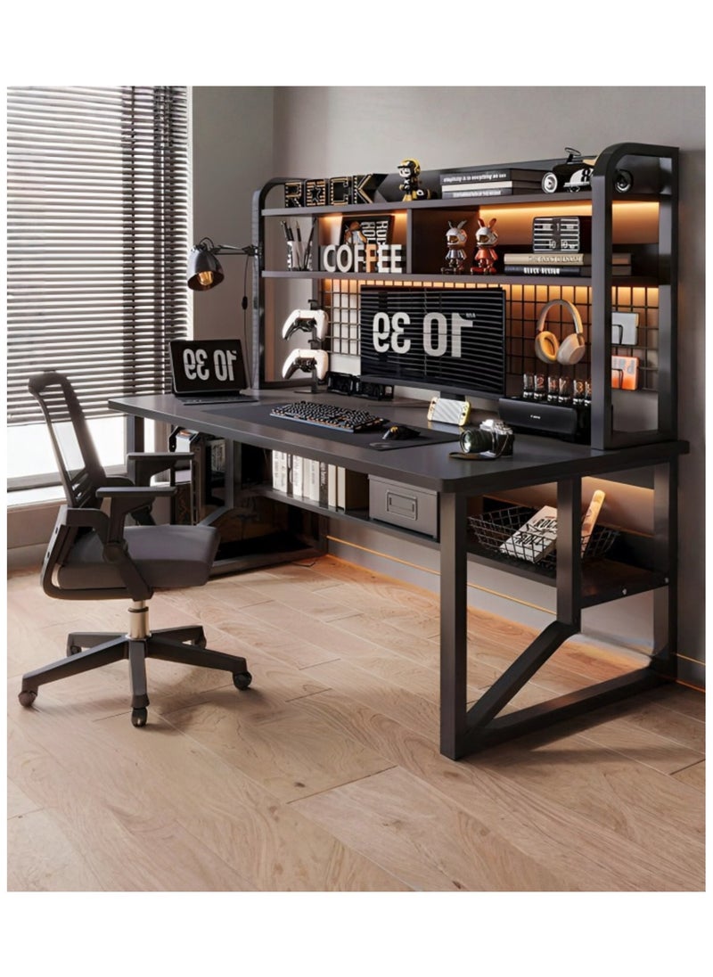 Desk with 2 Storage Shelves PC Multifunctional Home Office Modern Laptop Sturdy Shelves Simple Stylish Workstation Study Table 140x148x60cm Black