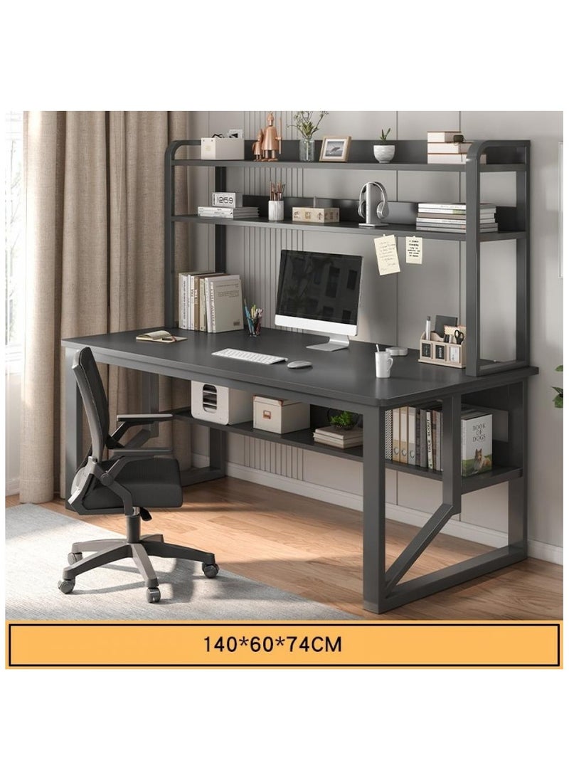 Desk with 2 Storage Shelves PC Multifunctional Home Office Modern Laptop Sturdy Shelves Simple Stylish Workstation Study Table 140x148x60cm Black