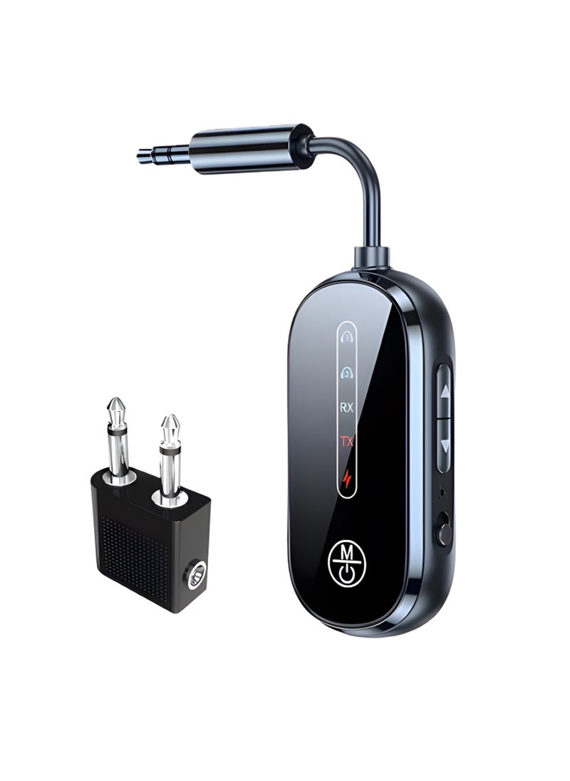 Bluetooth 5.4 (Latest Version) Compact Wireless Transmitter/Receiver 2in1, Wireless 3.5mm Aux, Dual Devices Simultaneously, Including In-flight adapter. Use on Airplanes,TV, Car, Home Stereo.