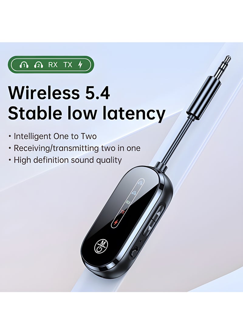 Bluetooth 5.4 (Latest Version) Compact Wireless Transmitter/Receiver 2in1, Wireless 3.5mm Aux, Dual Devices Simultaneously, Including In-flight adapter. Use on Airplanes,TV, Car, Home Stereo.