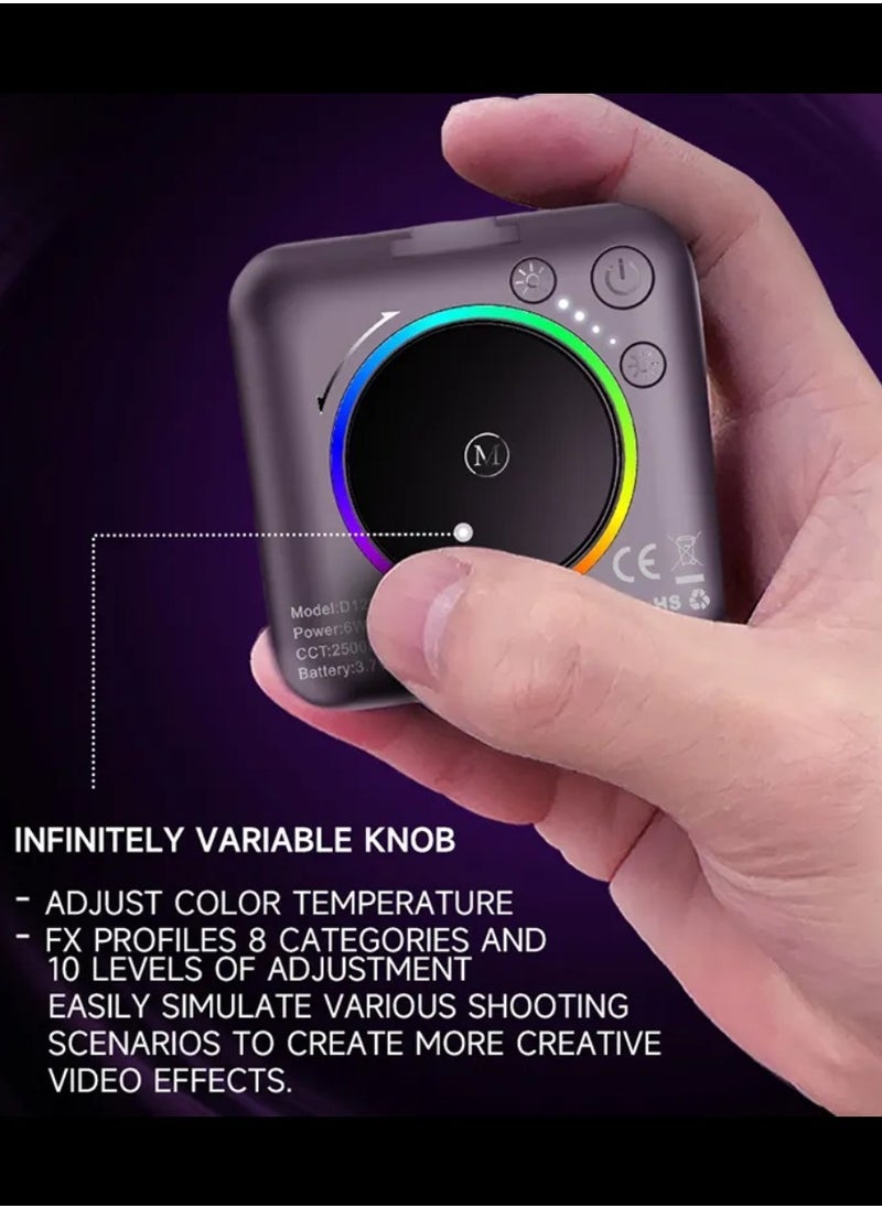 D12S 108 LED RGB Video Light LED Camera Light 360° Full Color Portable Photography Lighting Type-C 2000mAh Rechargeable Battery CRI 95+ 2500-9000K With 8 Lighting Effects 3 Modes On Camera Light