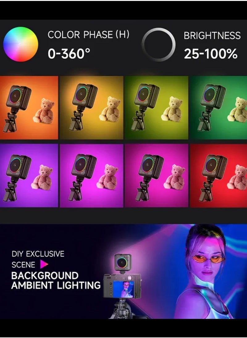 D12S 108 LED RGB Video Light LED Camera Light 360° Full Color Portable Photography Lighting Type-C 2000mAh Rechargeable Battery CRI 95+ 2500-9000K With 8 Lighting Effects 3 Modes On Camera Light