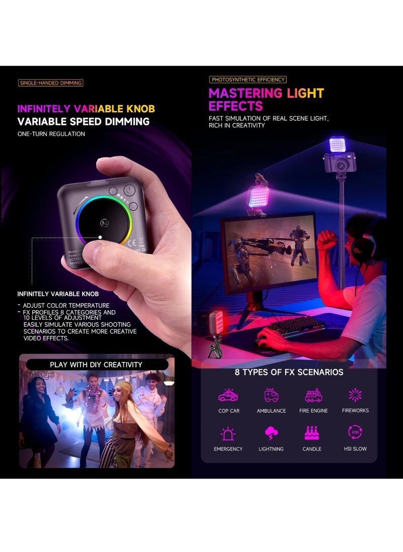 D12S 108 LED RGB Video Light LED Camera Light 360° Full Color Portable Photography Lighting Type-C 2000mAh Rechargeable Battery CRI 95+ 2500-9000K With 8 Lighting Effects 3 Modes On Camera Light
