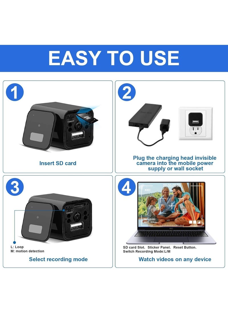 Invisible Camera Charging Adapter  1080P Full HD Motion Sensor Loop Recording  with WiFi Needed For Home or Office