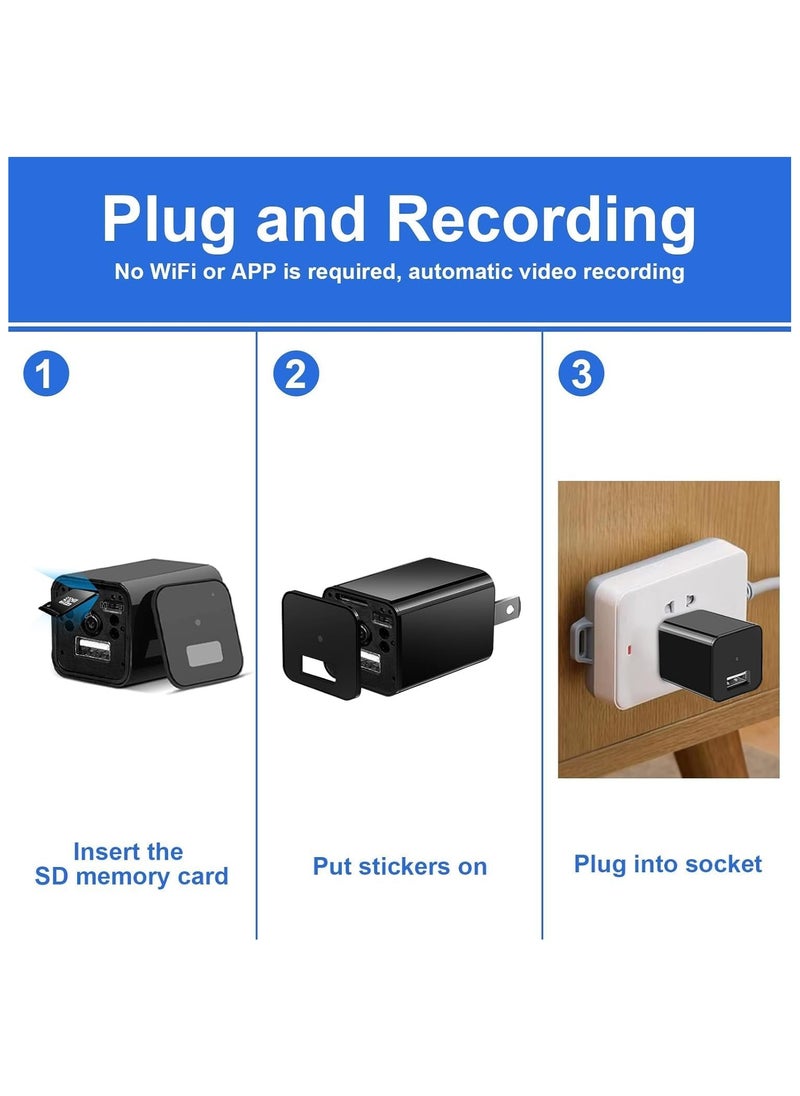 Invisible Camera Charging Adapter  1080P Full HD Motion Sensor Loop Recording  with WiFi Needed For Home or Office