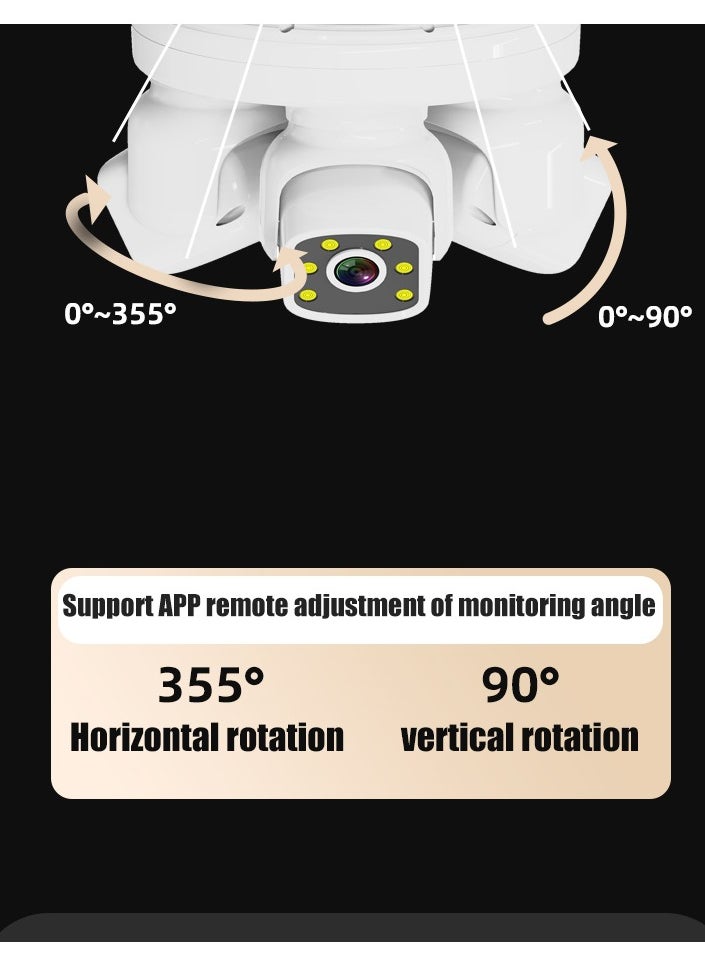 Wifi Security Camera with 3 Channel Camera, 360° View, 2.4 GHz Wi-Fi, SD/Cloud Storage, AI/Motion Detection.