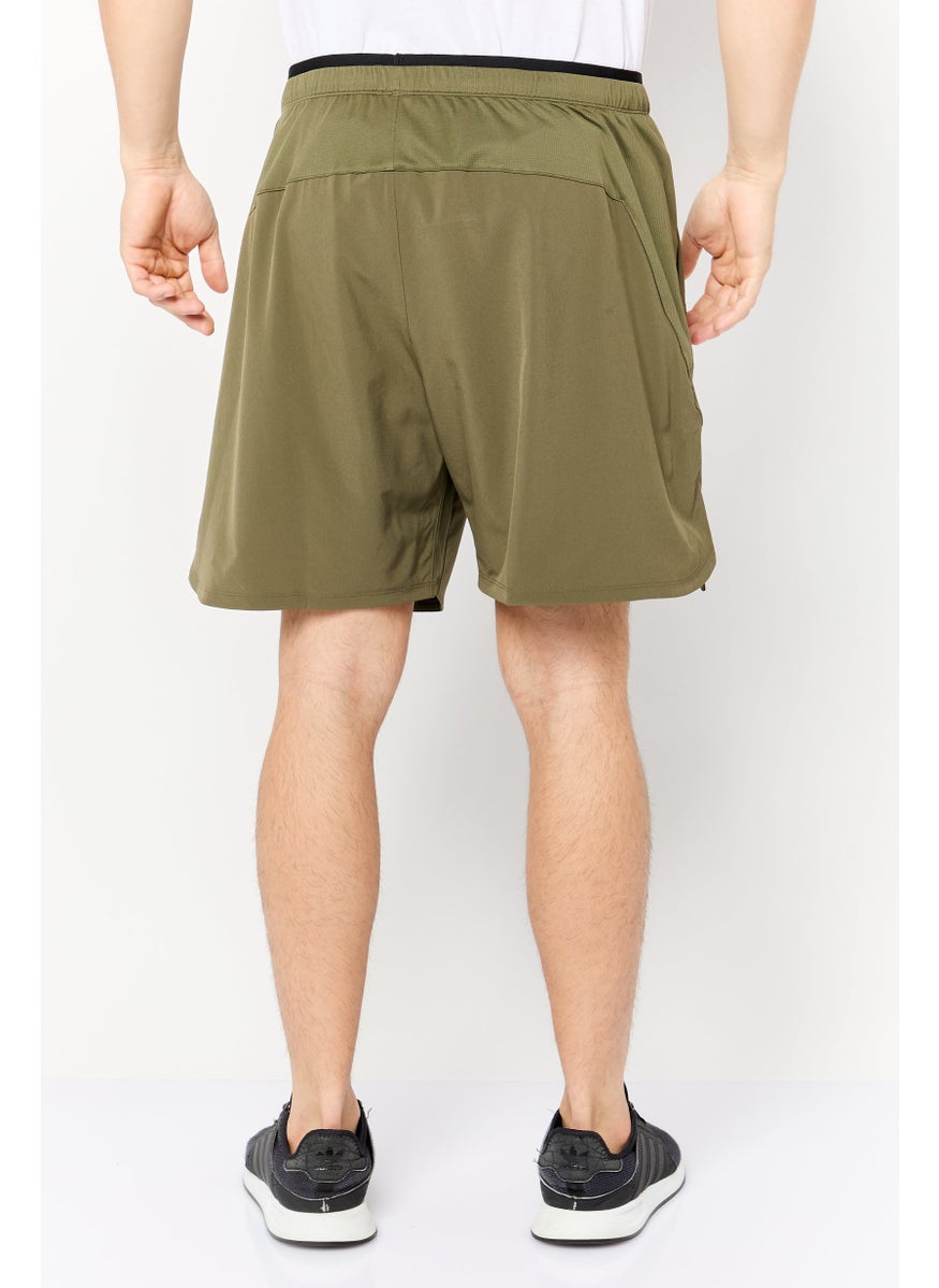 Men Sportswear Fit Brand Logo Outdoor Short, Olive