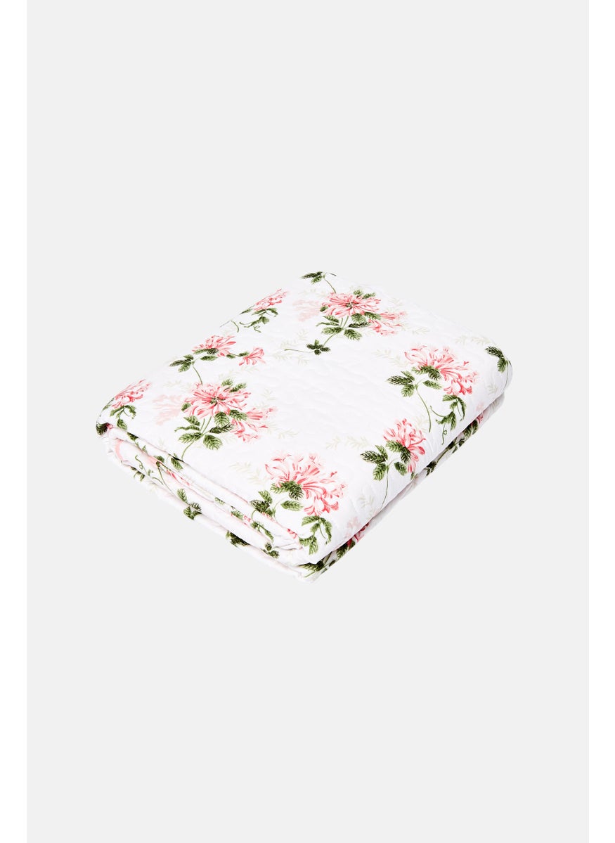 Queen 3 Pieces Floral Pattern Bedspread With Pillow Case Set, Multicolor