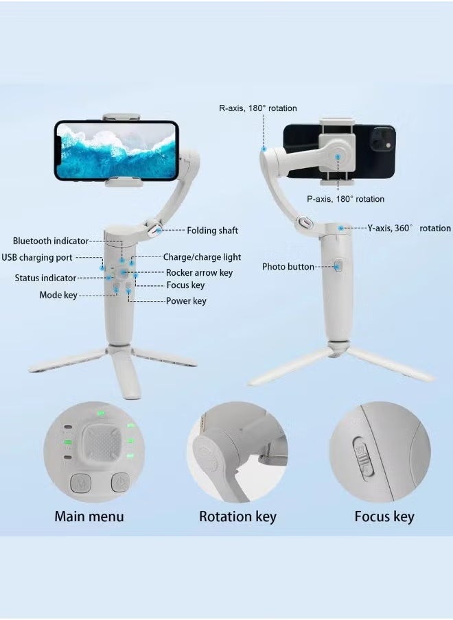 3-Axis Foldable Smartphone Gimbal Stabilizer | Handheld Anti-Shake Stabilizer for iPhone & Android | Bluetooth Control, Face Tracking, Selfie Stick | Perfect for TikTok, YouTube, Vlogging, and Smooth Videos | Compact & Portable Gimbal for Video Recording