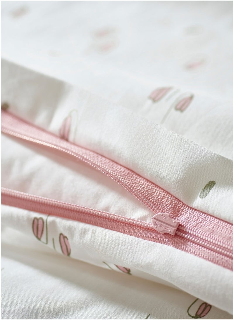 Duvet Cover & Pillowcase for Cot, White/Floral Pattern, 110x125/35x55 cm