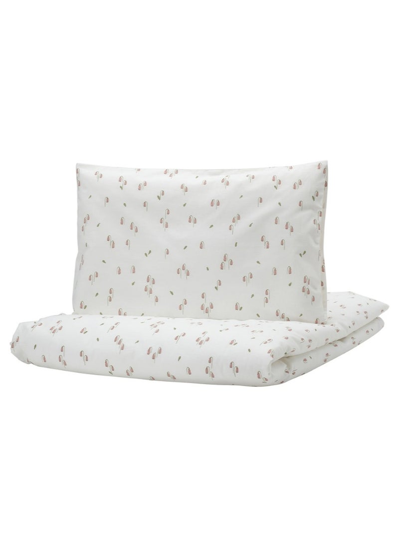 Duvet Cover & Pillowcase for Cot, White/Floral Pattern, 110x125/35x55 cm