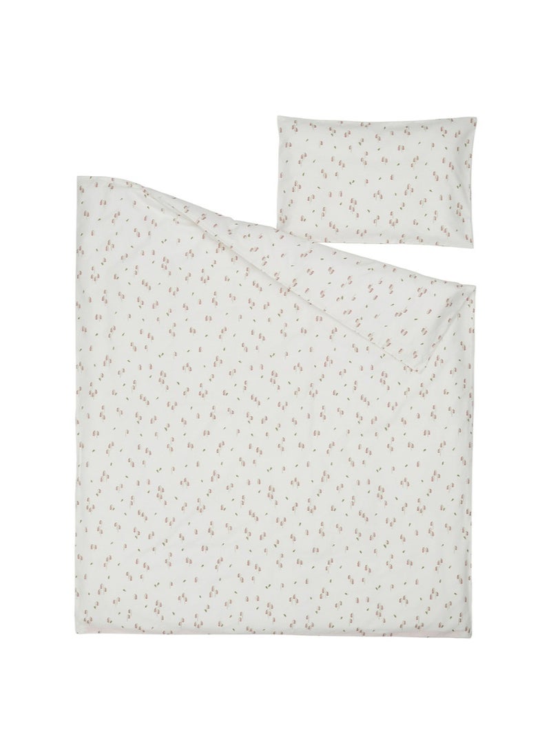 Duvet Cover & Pillowcase for Cot, White/Floral Pattern, 110x125/35x55 cm