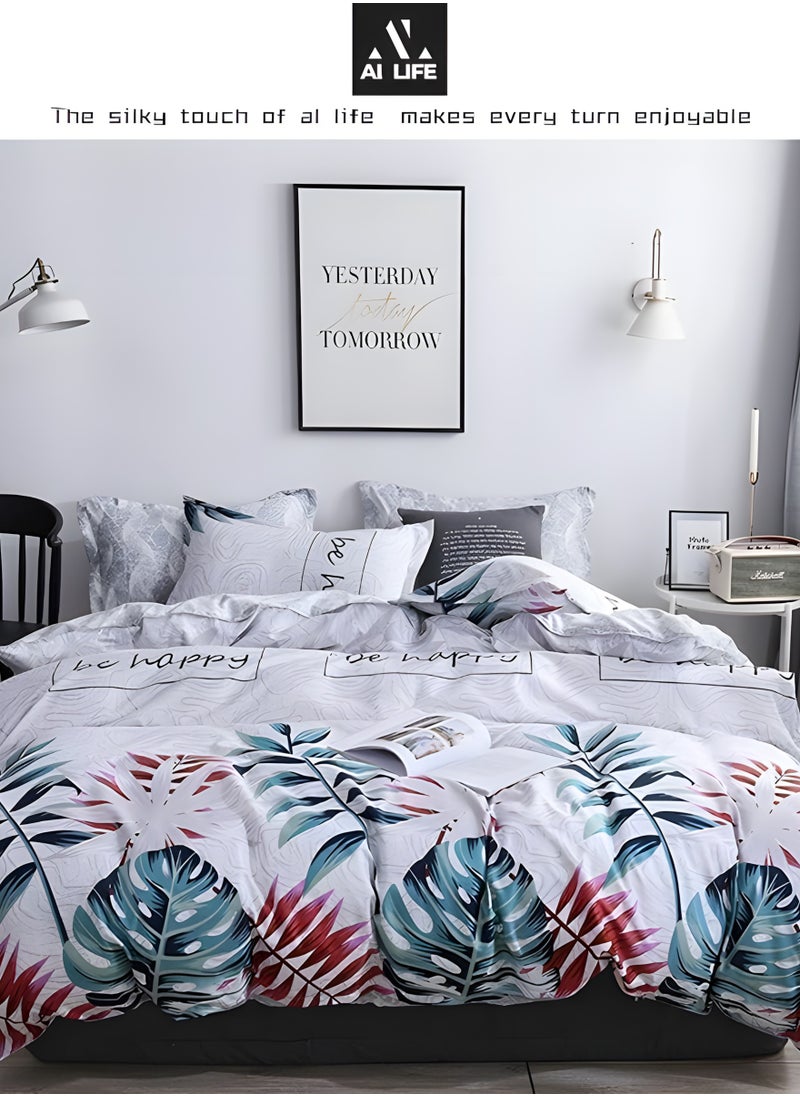 AI LIFE 6 Piece Luxury King Size Cotton Bedsheet | 1 Duvet Cover Set 220x240cm | 1 Fitted Sheet 200x200+30cm | 4 Pillow Cases 50x75cm