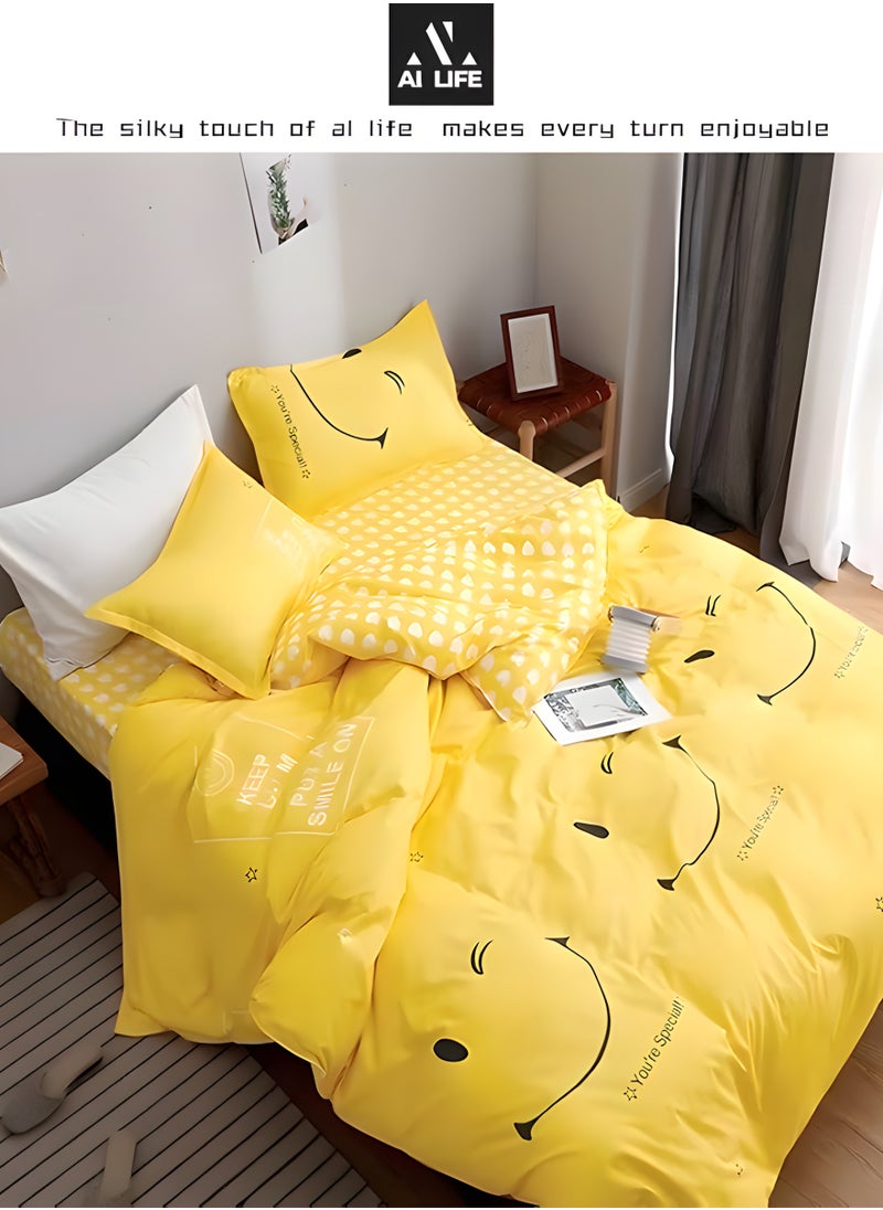 AI LIFE King Size Bedding Set Hotel Quality 6 Pcs Bedsheet Set with Fitted Sheet 200x200+30cm Duvet Cover 220x240cm & 4 Pillow Covers 50x75cm Modern Design Bedding Set