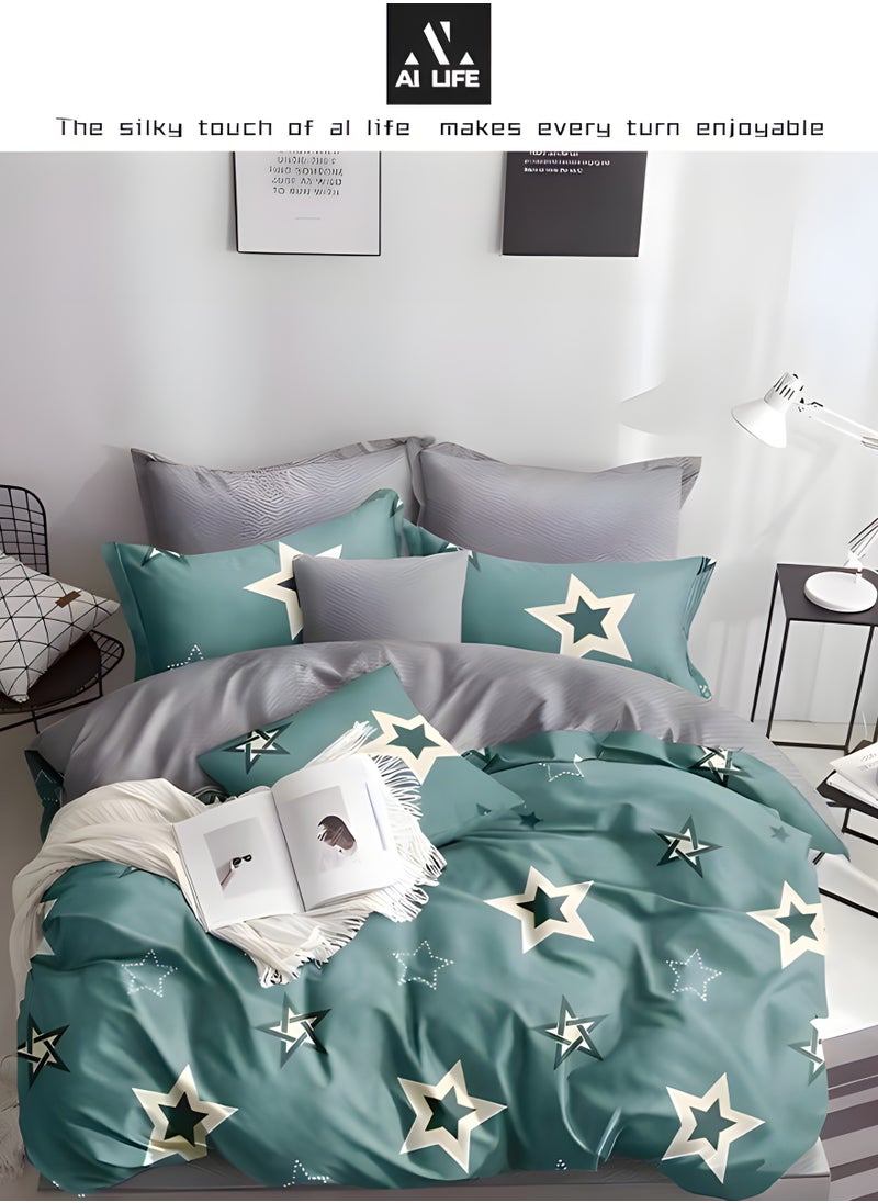 AI LIFE 6-Piece Luxury King Size Bed Sheet Set – Includes 1 Duvet Cover (220x240cm), 1 Fitted Sheet (200x200+30cm), and 4 Pillow Cases (50x75cm)